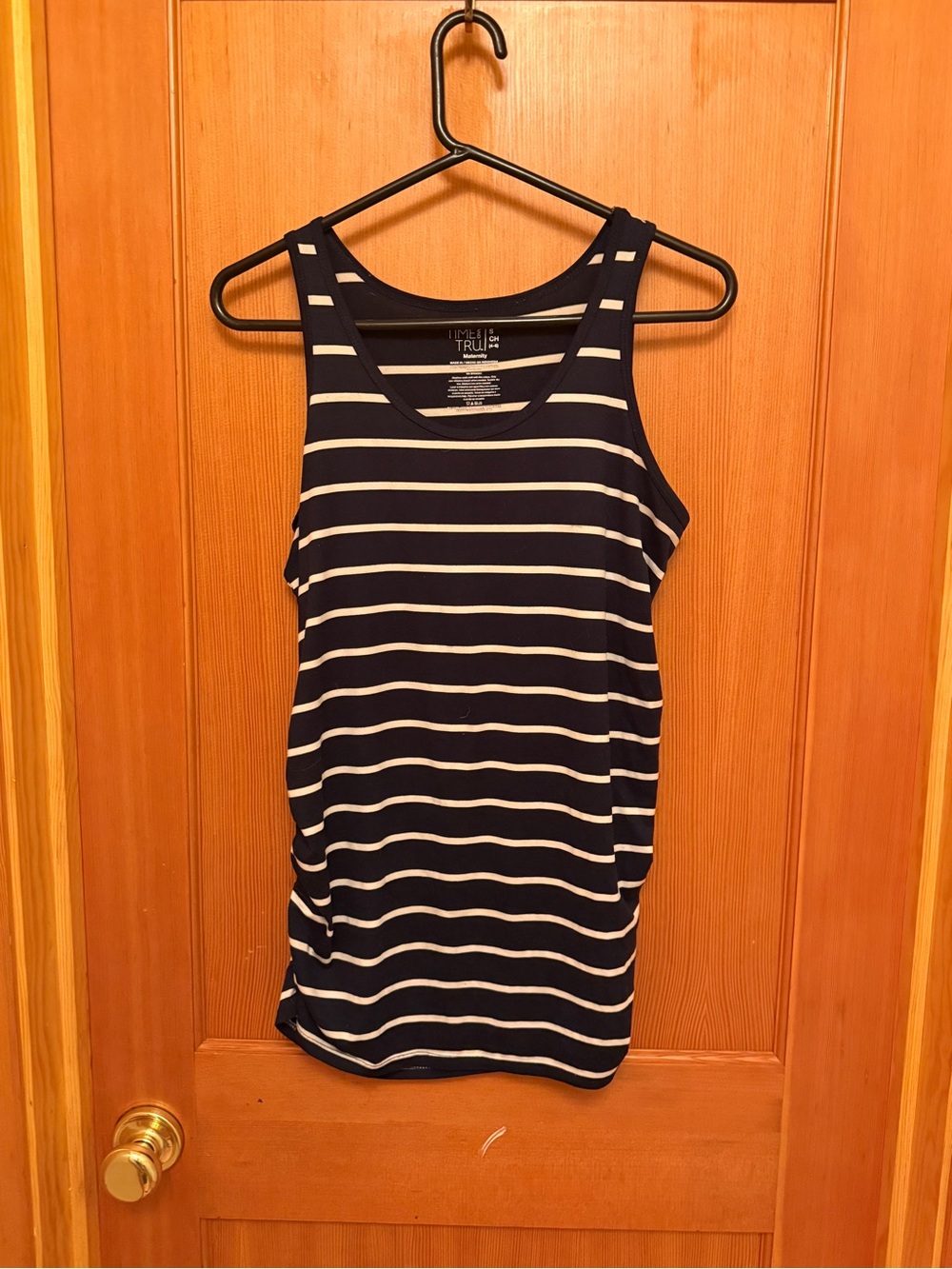 Time and Tru Navy and White Striped Tank Top